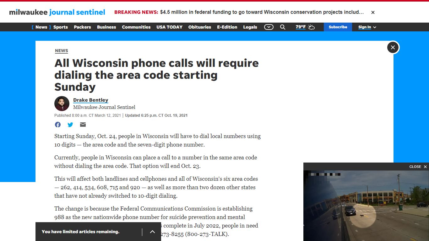 Area code, 10-digit dialing required for all Wisconsin phone calls